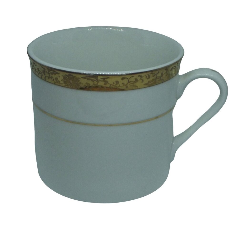 Imperial by China Pearl Flat Coffee Cup White & Gold Trim Fine China MCM vtg